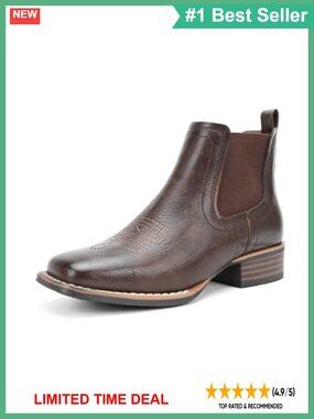 Western Cowboy Ankle Boots Faux Leather Block Heel Booties
